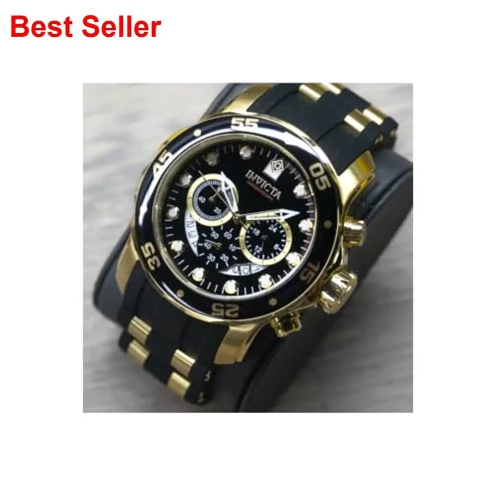 Stainless Steel Quartz Chronograph Watch with Gold Tone Case